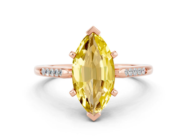 Rose gold Marquise Cut Yellow Sapphire Solitaire Ring with Channel Set Round Band and Prong Setting