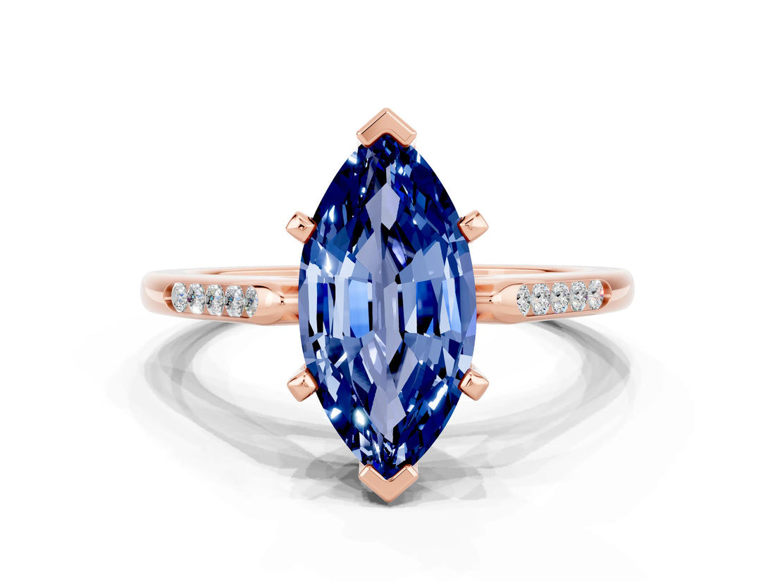Rose gold Marquise Cut Cut Channel Set Solitaire Engagement Ring with Four-Prong Setting