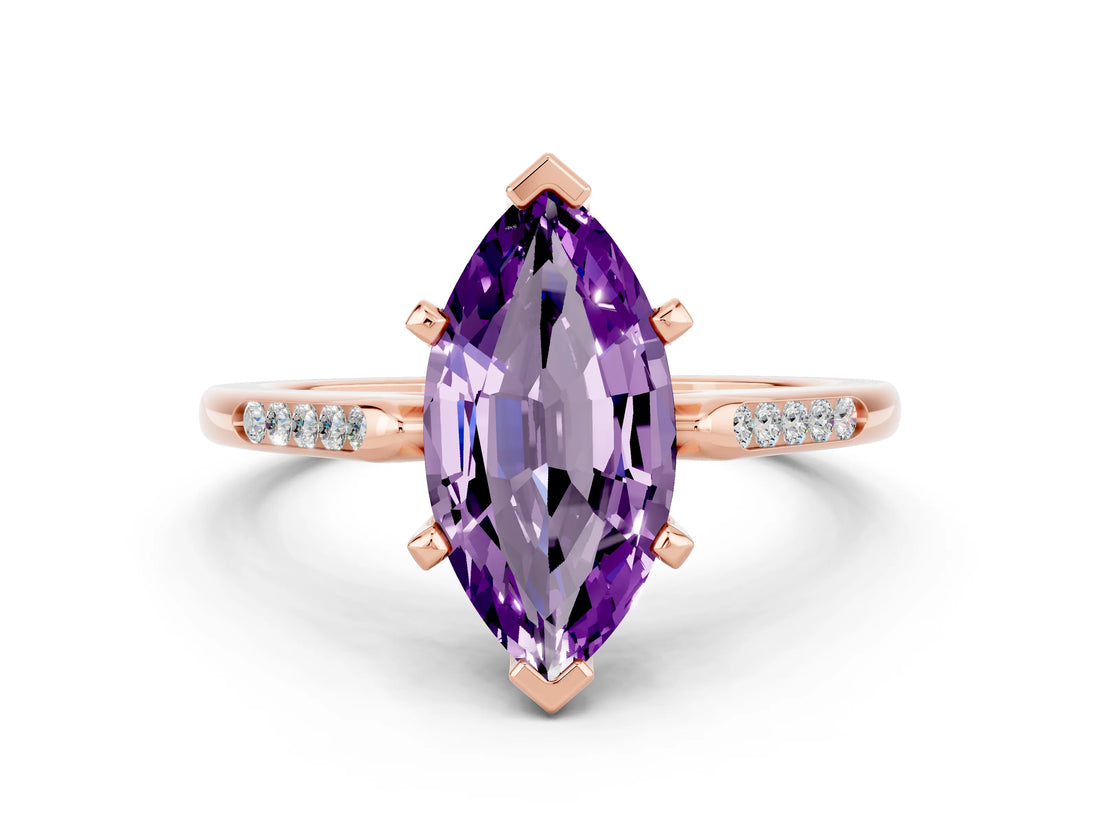 Rose gold Marquise Cut Cut Channel Set Solitaire Engagement Ring with Four-Prong Setting