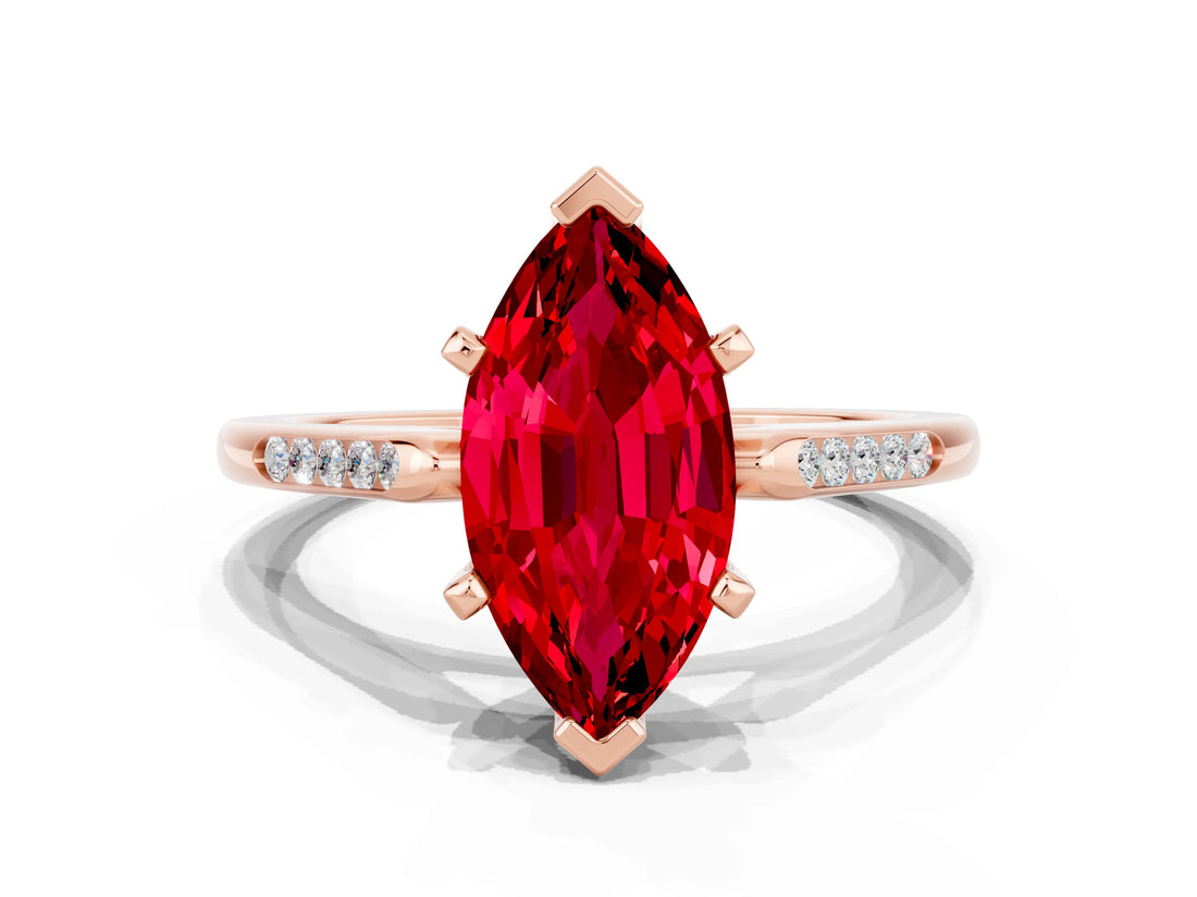 Rose gold Marquise Cut Cut Channel Set Solitaire Engagement Ring with Four-Prong Setting