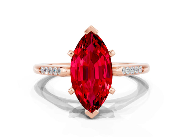 Rose gold Marquise Cut Ruby Solitaire Ring with Channel Set Round Band and Prong Setting