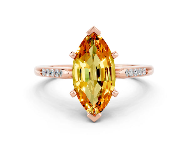 Rose gold Marquise Cut Citrine Solitaire Ring with Channel Set Round Band and Prong Setting
