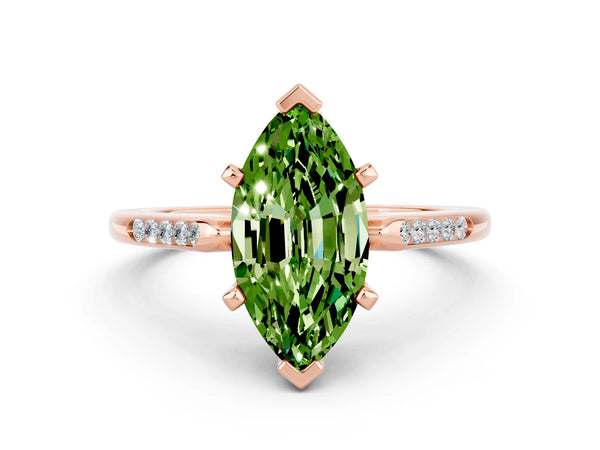 Rose gold Marquise Cut Peridot Solitaire Ring with Channel Set Round Band and Prong Setting