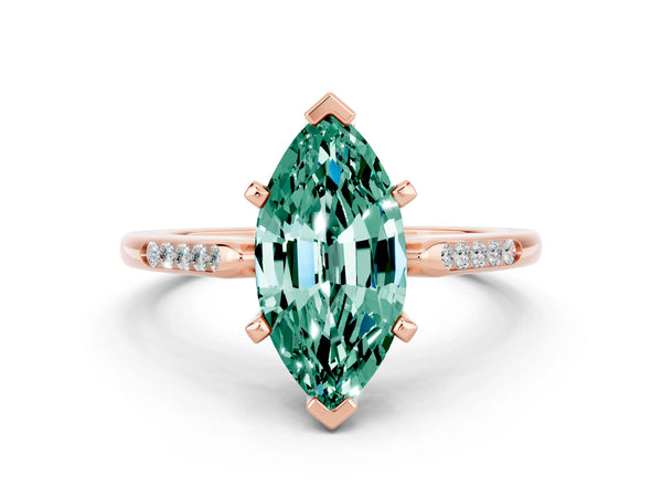 Rose gold Marquise Cut Green Sapphire Solitaire Ring with Channel Set Round Band and Prong Setting