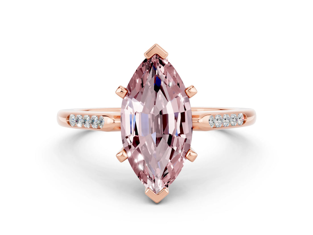Rose gold Marquise Cut Cut Channel Set Solitaire Engagement Ring with Four-Prong Setting