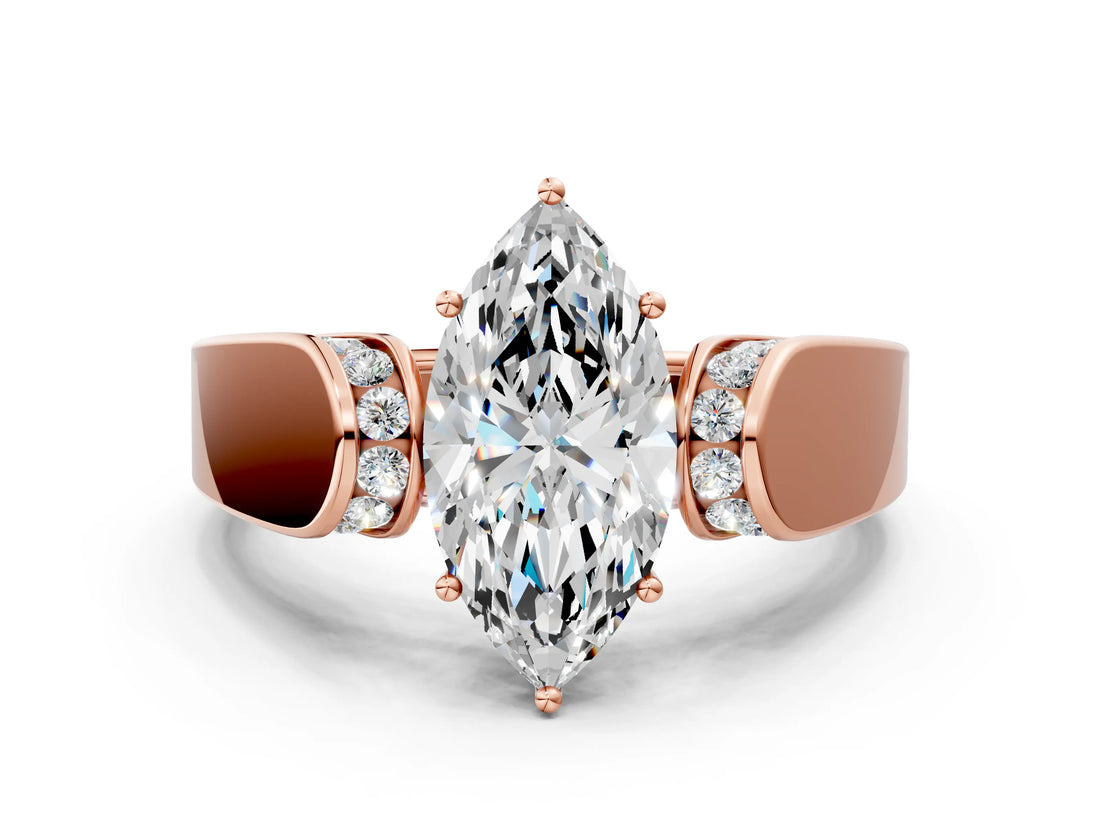 Rose gold Marquise Cut Cut Diamond Channel Set Solitaire Ring with Four-Prong Setting_3