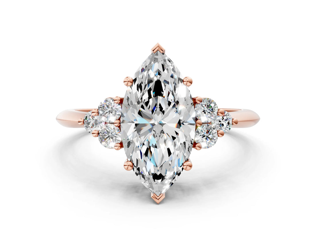 Rose gold Marquise Cut Cut Diamond Cluster Ring with Solitaire Band and Four-Prong Setting_15
