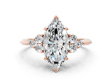 Rose gold Marquise Cut Cut Diamond Cluster Ring with Solitaire Band and Four-Prong Setting_15