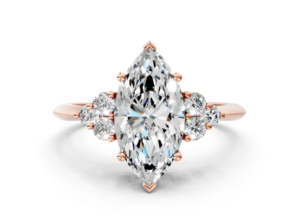 Rose gold Marquise Cut Cut Diamond Cluster Ring with Solitaire Band and Four-Prong Setting