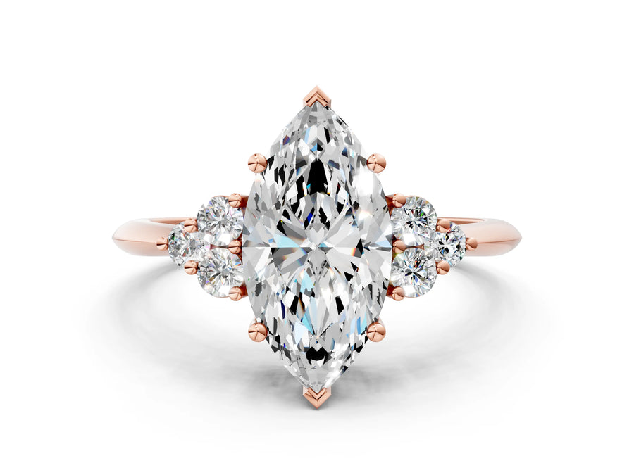 Rose gold Marquise Cut Cut Diamond Cluster Ring with Solitaire Band and Four-Prong Setting