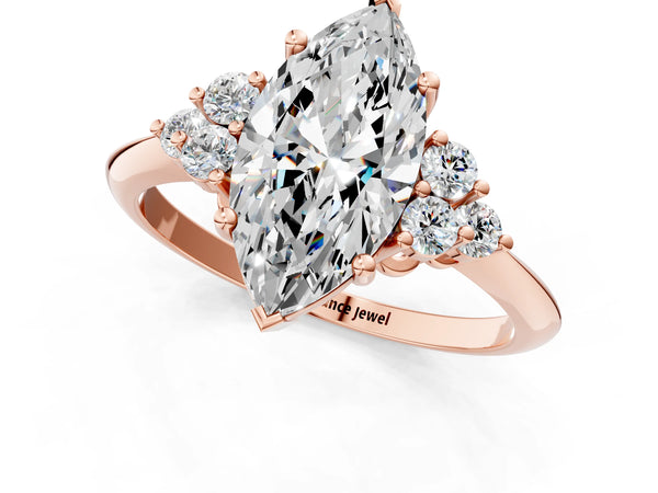 Rose gold Marquise Cut Cut Diamond Cluster Ring with Solitaire Band and Four-Prong Setting