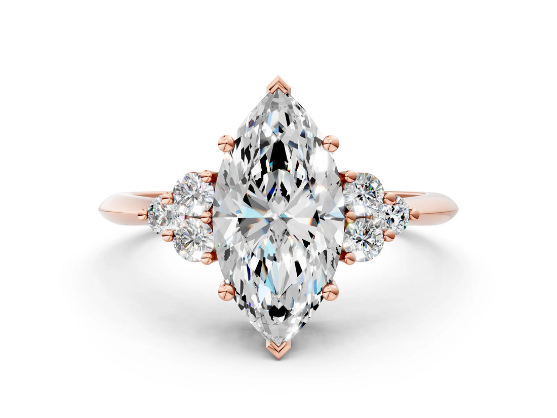 Rose gold Marquise Cut Cut Diamond Cluster Ring with Solitaire Band and Four-Prong Setting_3