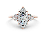 Rose gold Marquise Cut Cut Diamond Cluster Ring with Solitaire Band and Four-Prong Setting_3