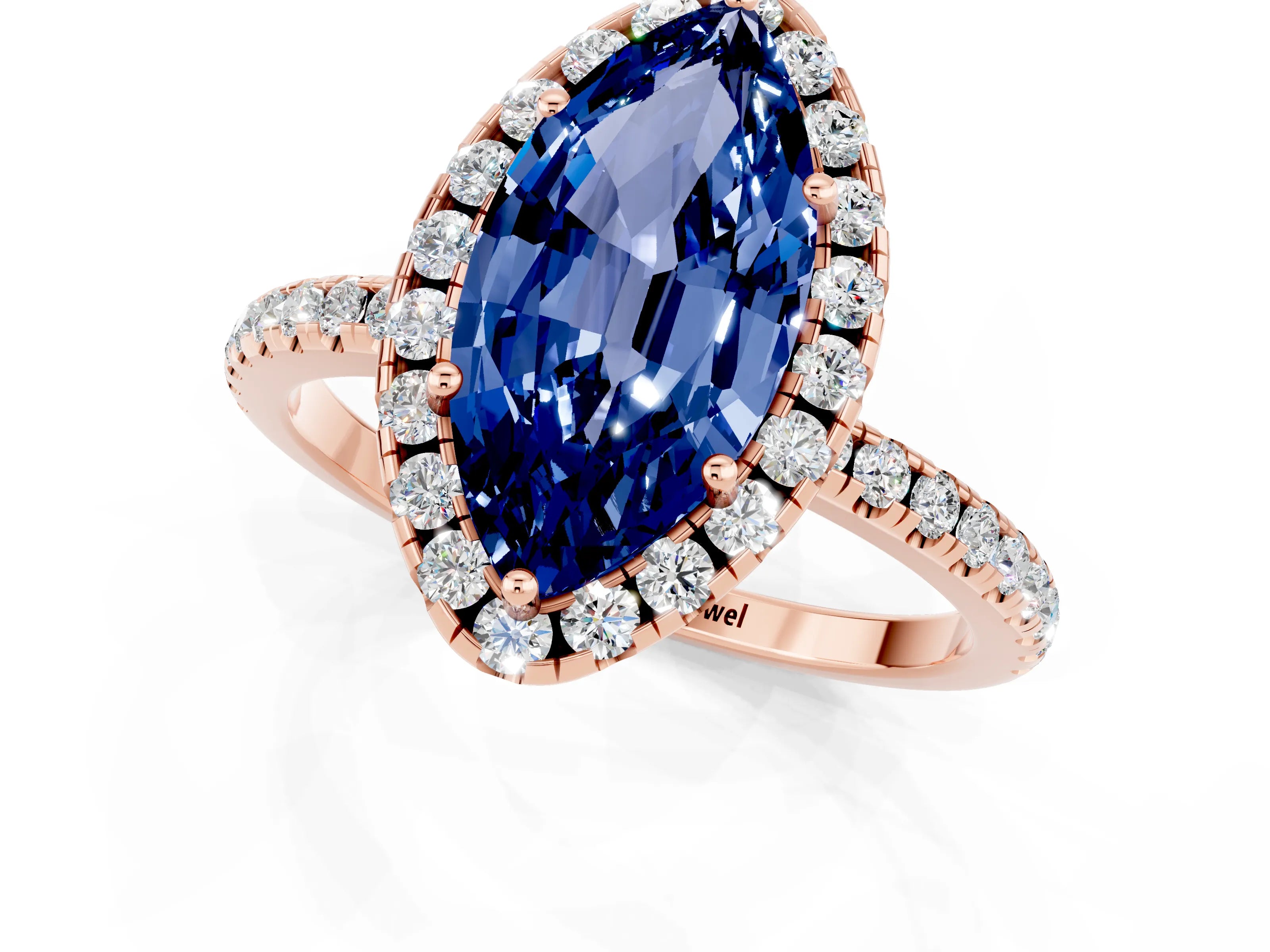 Rose gold Marquise Cut Cut Diamond Floral Halo Engagement Ring with Pavé Band and Prong Setting_1