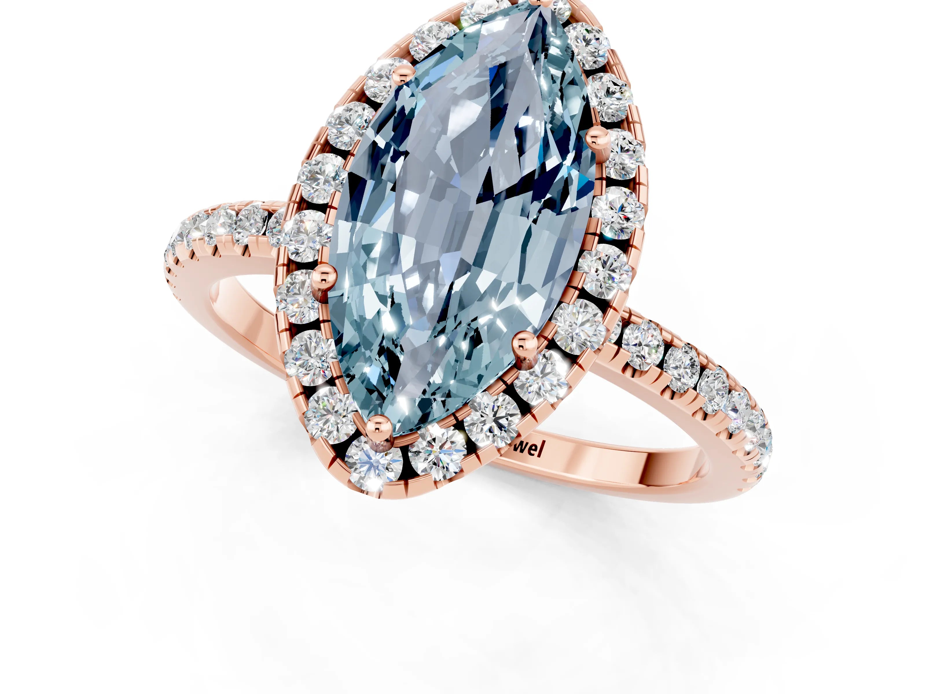 Rose gold Marquise Cut Cut Diamond Floral Halo Engagement Ring with Pavé Band and Prong Setting_1
