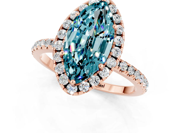 Rose gold Marquise Cut Cut Diamond Floral Halo Engagement Ring with Pavé Band and Prong Setting