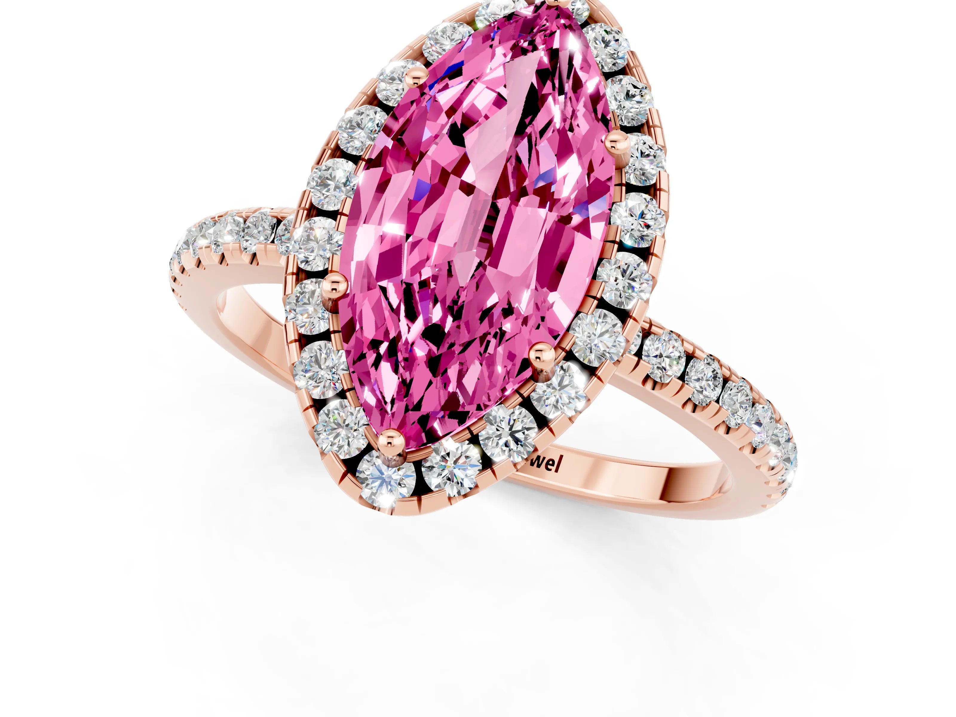 Rose gold Marquise Cut Cut Diamond Floral Halo Engagement Ring with Pavé Band and Prong Setting_1