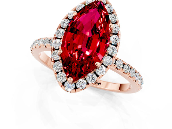 Rose gold Marquise Cut Cut Diamond Floral Halo Engagement Ring with Pavé Band and Prong Setting