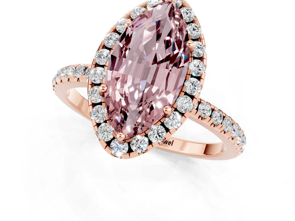 Rose gold Marquise Cut Cut Diamond Floral Halo Engagement Ring with Pavé Band and Prong Setting