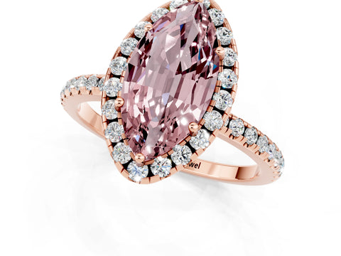 Rose gold Marquise Cut Cut Diamond Floral Halo Engagement Ring with Pavé Band and Prong Setting_1
