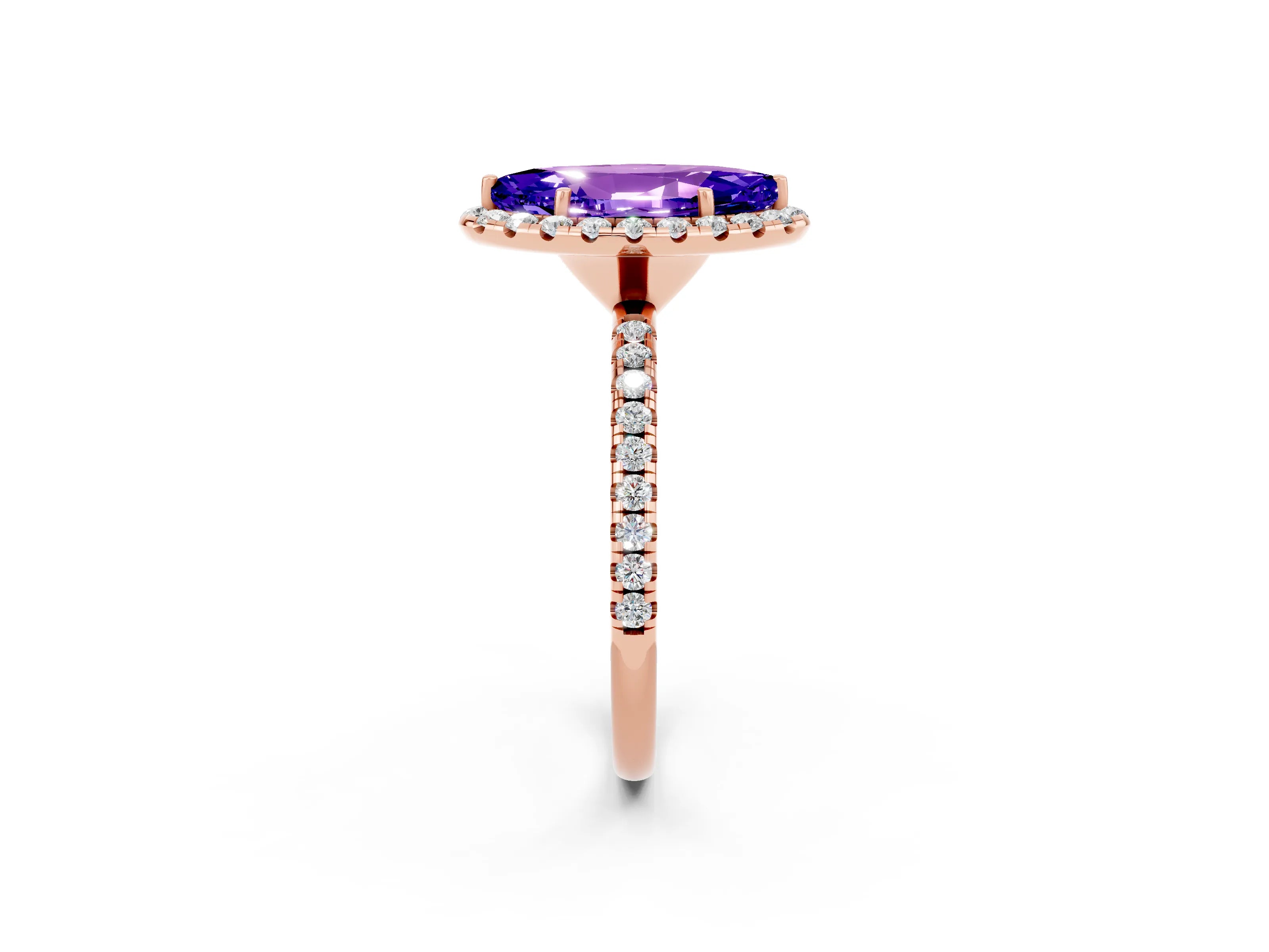Rose gold Marquise Cut Cut Diamond Floral Halo Engagement Ring with Pavé Band and Prong Setting_2