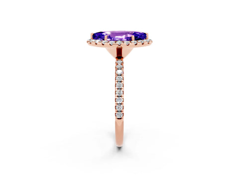 Rose gold Marquise Cut Cut Diamond Floral Halo Engagement Ring with Pavé Band and Prong Setting_2