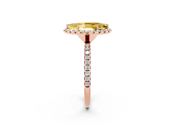 Rose gold Marquise Cut Yellow Sapphire Halo Engagement Ring with Round Pavé Band and Prong Setting