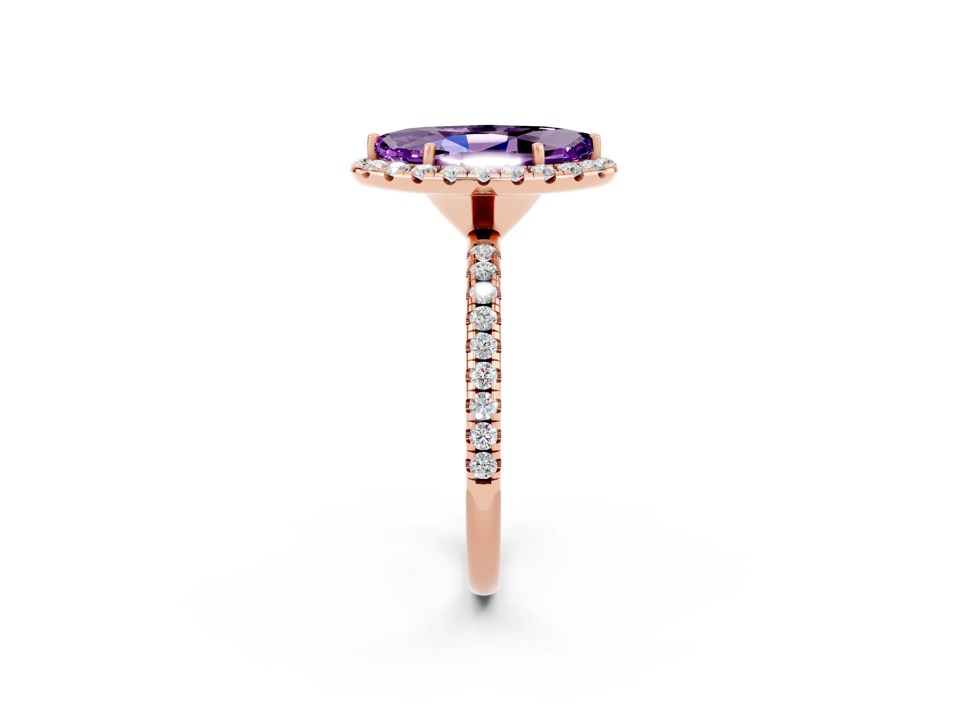 Rose gold Marquise Cut Cut Diamond Floral Halo Engagement Ring with Pavé Band and Prong Setting_2