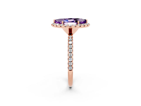 Rose gold Marquise Cut Cut Diamond Floral Halo Engagement Ring with Pavé Band and Prong Setting_2