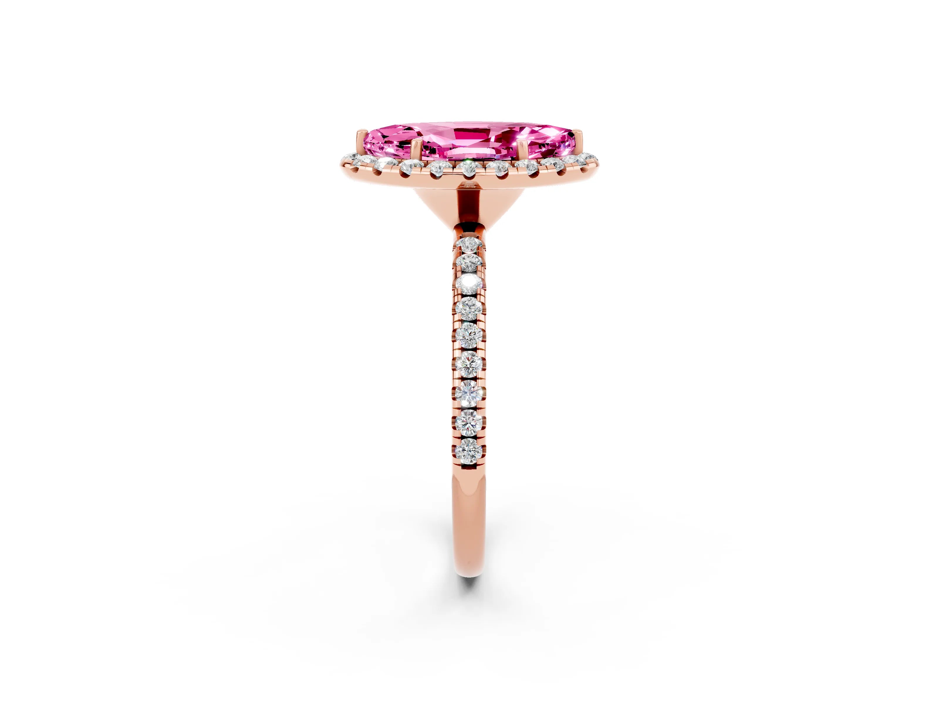 Rose gold Marquise Cut Cut Diamond Floral Halo Engagement Ring with Pavé Band and Prong Setting_2