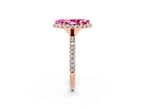 Rose gold Marquise Cut Cut Diamond Floral Halo Engagement Ring with Pavé Band and Prong Setting_2