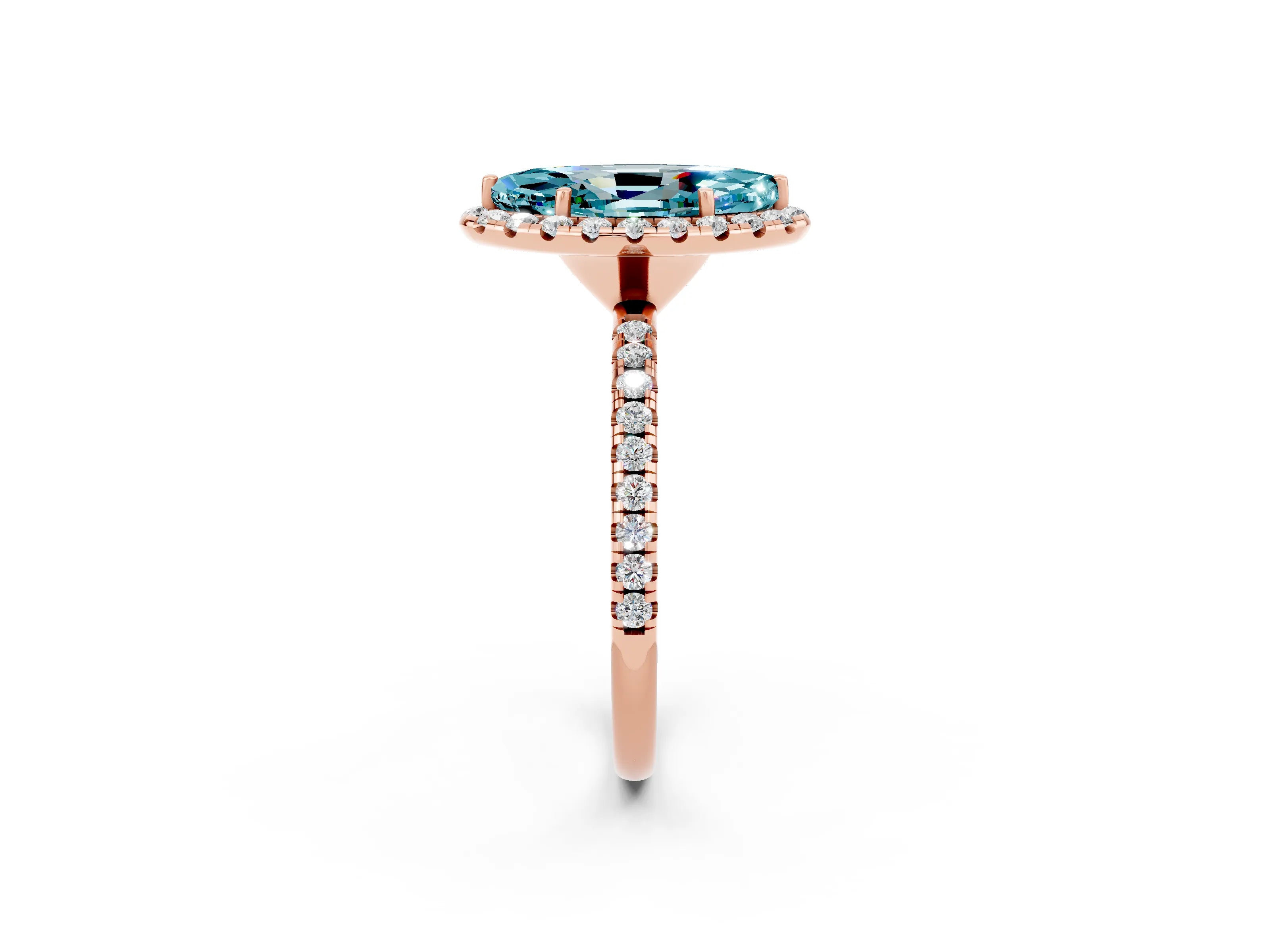Rose gold Marquise Cut Cut Diamond Floral Halo Engagement Ring with Pavé Band and Prong Setting_2