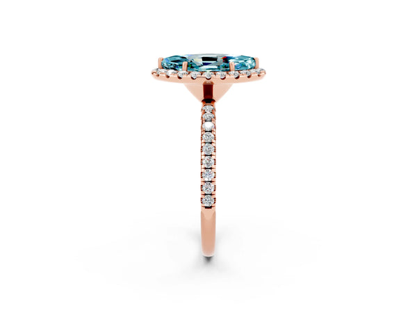 Rose gold Marquise Cut Cut Diamond Floral Halo Engagement Ring with Pavé Band and Prong Setting