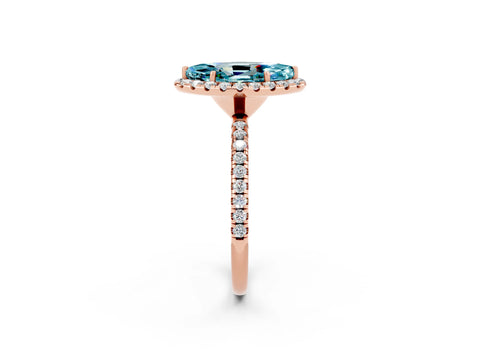 Rose gold Marquise Cut Cut Diamond Floral Halo Engagement Ring with Pavé Band and Prong Setting_2
