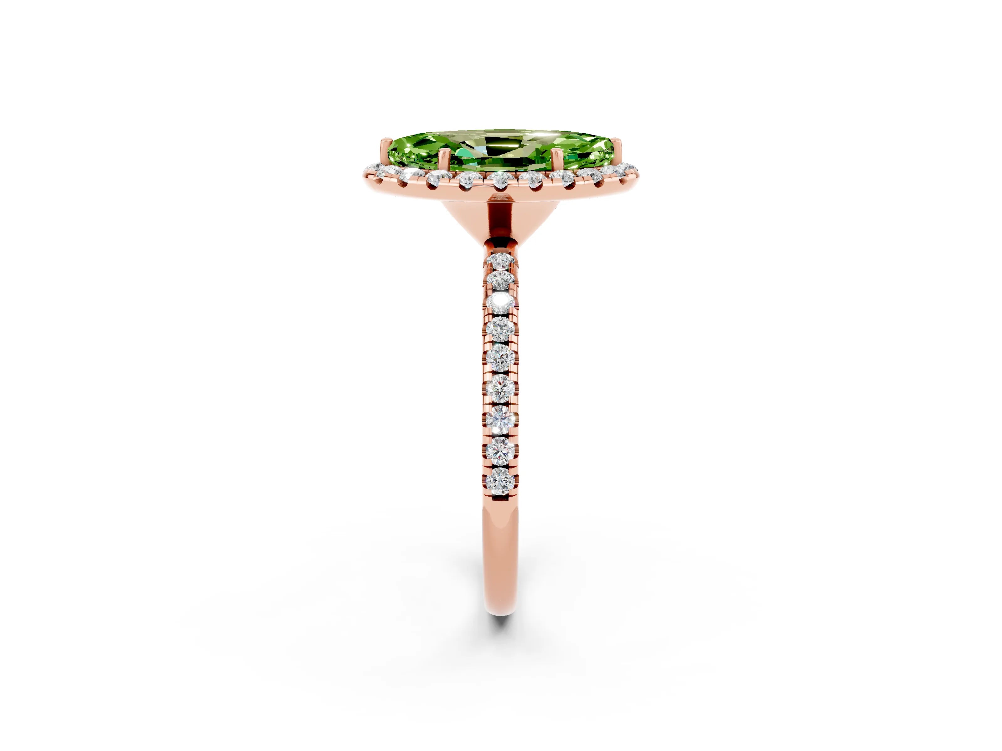 Rose gold Marquise Cut Cut Diamond Floral Halo Engagement Ring with Pavé Band and Prong Setting_2