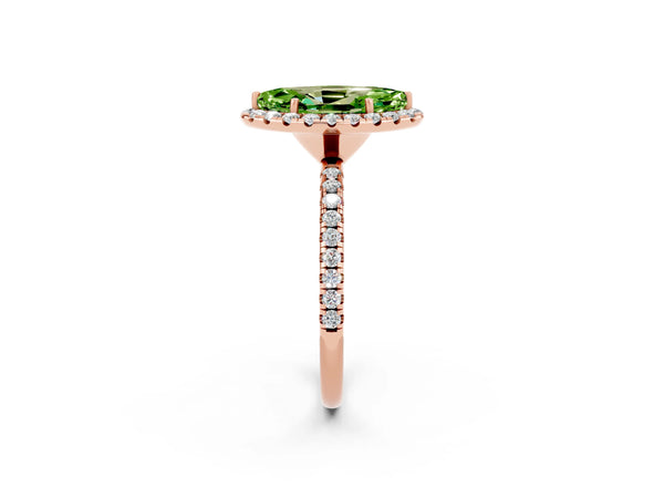 Rose gold Marquise Cut Cut Diamond Floral Halo Engagement Ring with Pavé Band and Prong Setting
