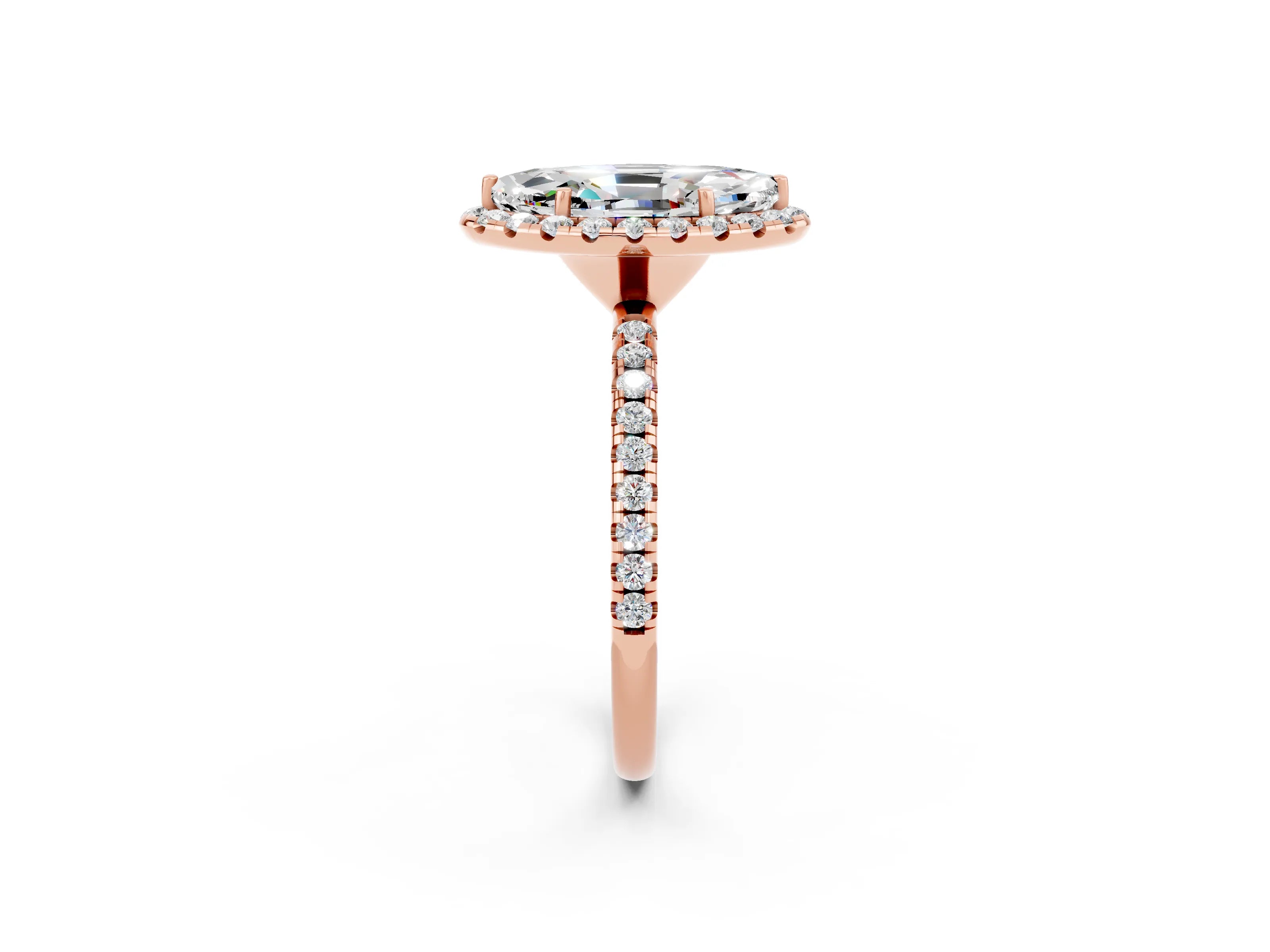 Rose gold Marquise Cut Cut Diamond Floral Halo Engagement Ring with Pavé Band and Prong Setting_2