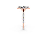 Rose gold Marquise Cut Cut Diamond Floral Halo Engagement Ring with Pavé Band and Prong Setting_2