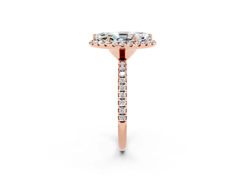 Rose gold Marquise Cut Cut Diamond Floral Halo Engagement Ring with Pavé Band and Prong Setting_2