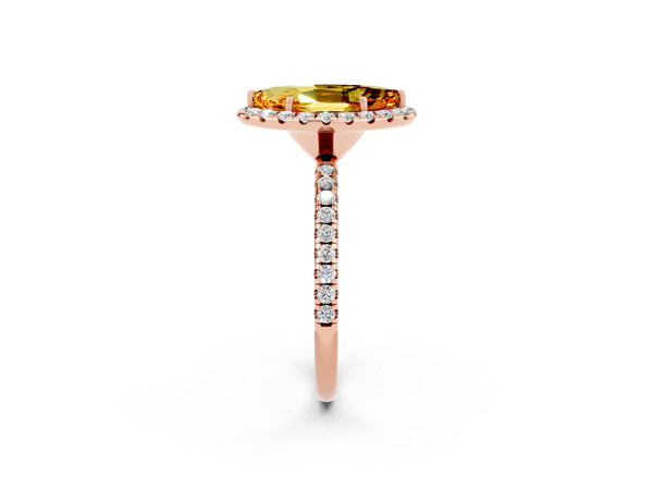 Rose gold Marquise Cut Citrine Halo Engagement Ring with Round Pavé Band and Prong Setting