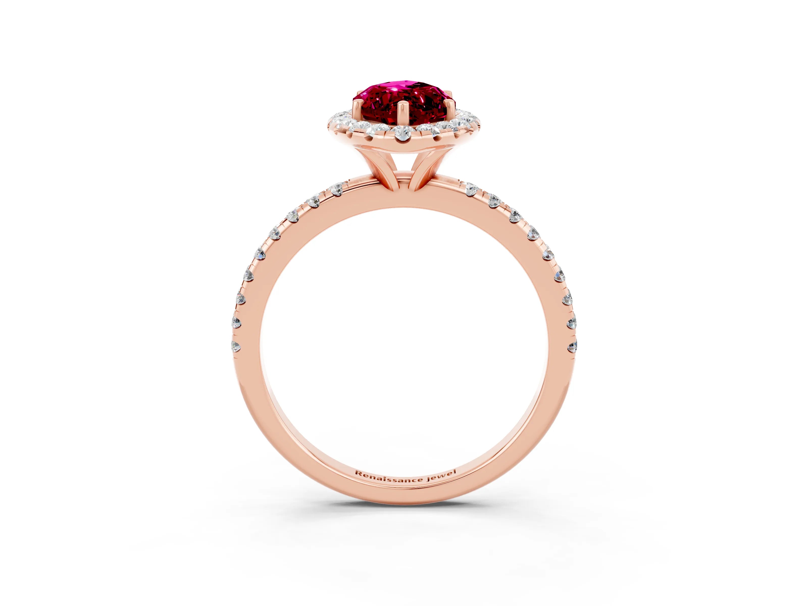 Rose gold Marquise Cut Cut Diamond Floral Halo Engagement Ring with Pavé Band and Prong Setting_3