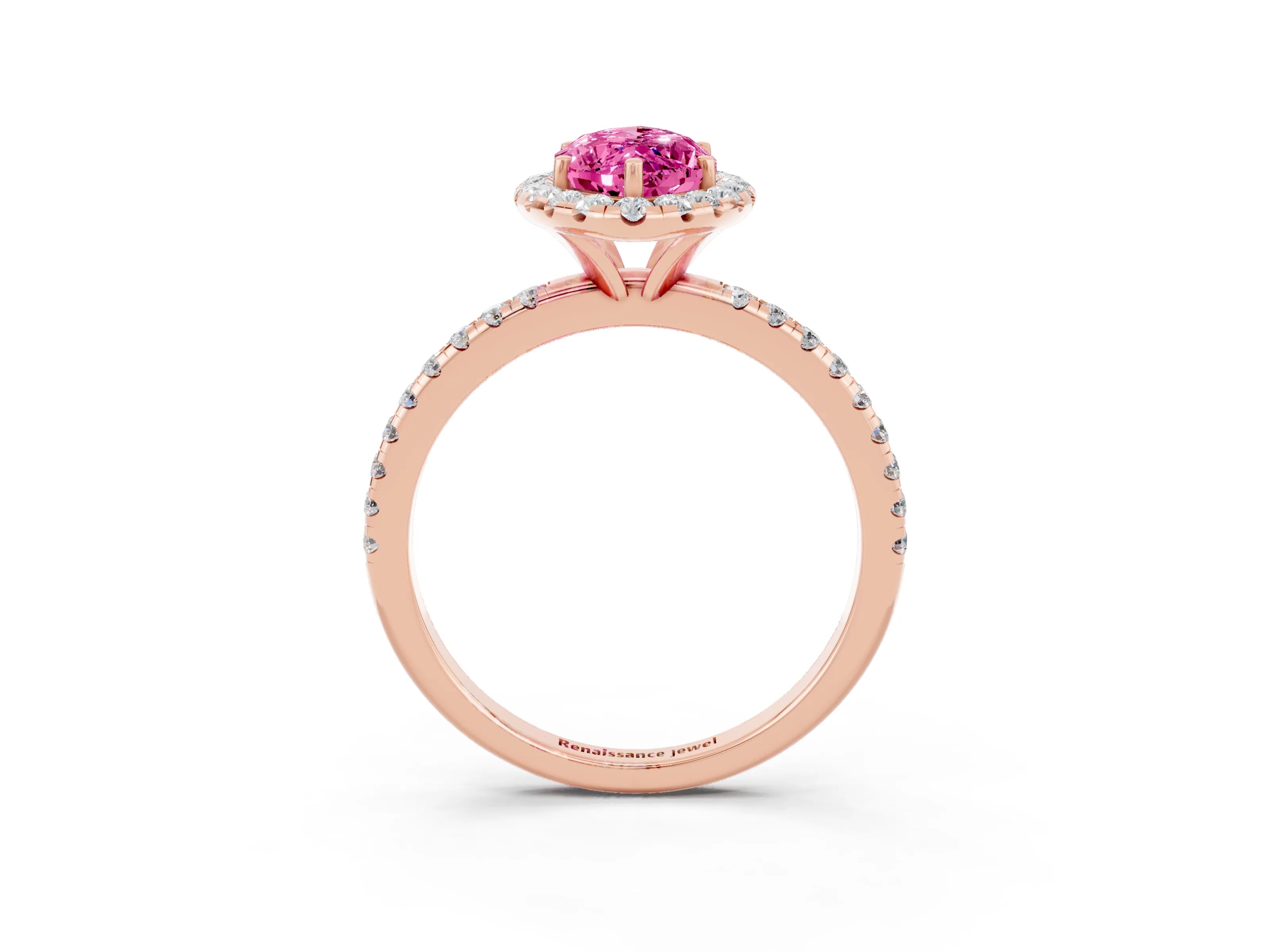 Rose gold Marquise Cut Cut Diamond Floral Halo Engagement Ring with Pavé Band and Prong Setting_3