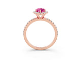 Rose gold Marquise Cut Cut Diamond Floral Halo Engagement Ring with Pavé Band and Prong Setting_3