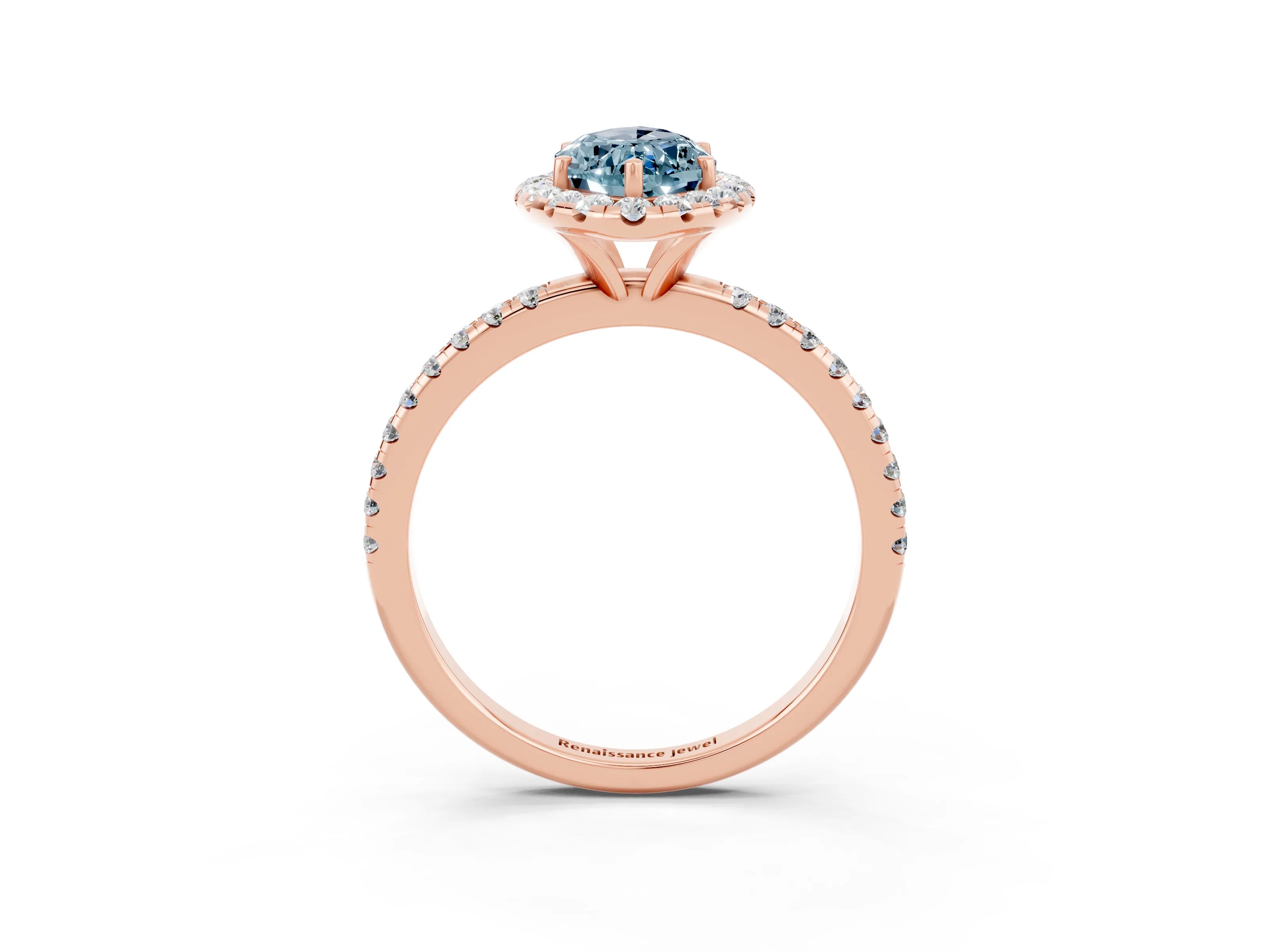 Rose gold Marquise Cut Cut Diamond Floral Halo Engagement Ring with Pavé Band and Prong Setting_3