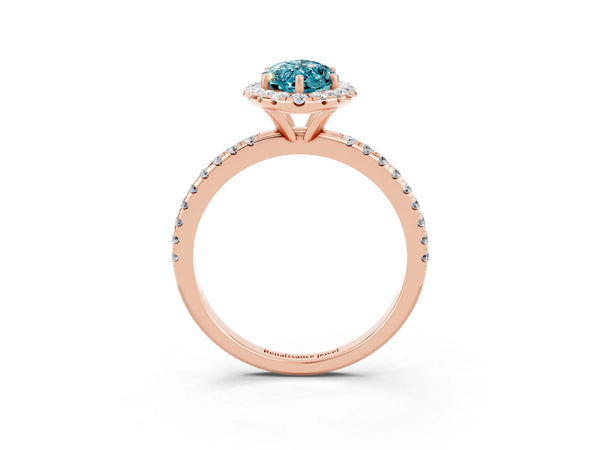 Rose gold Marquise Cut Cut Diamond Floral Halo Engagement Ring with Pavé Band and Prong Setting