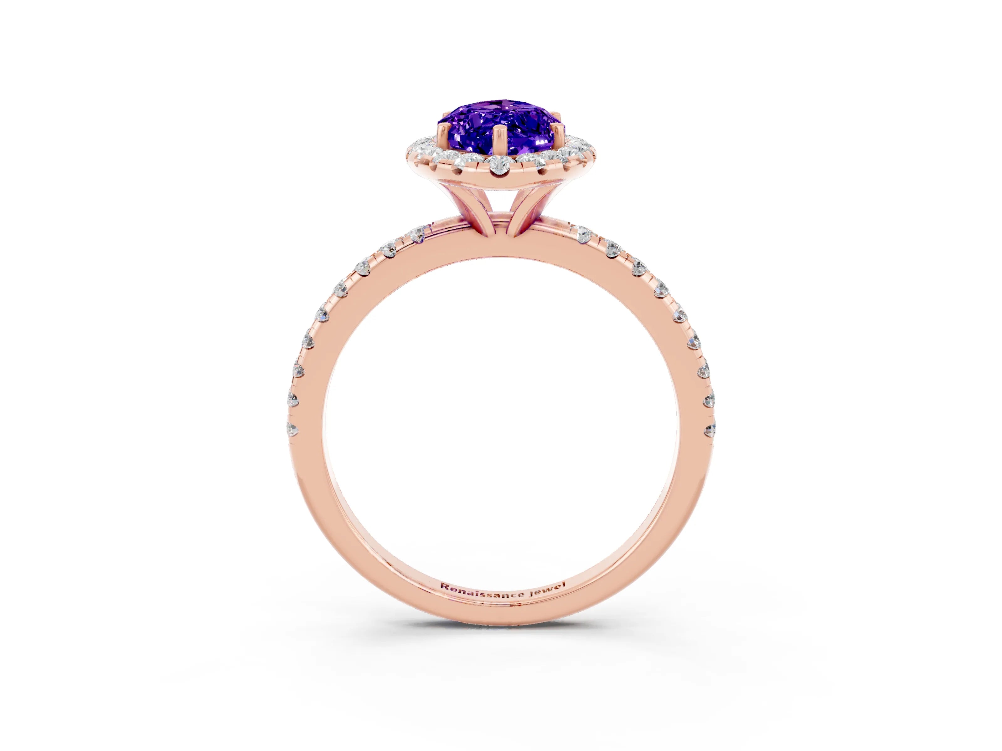 Rose gold Marquise Cut Cut Diamond Floral Halo Engagement Ring with Pavé Band and Prong Setting_3