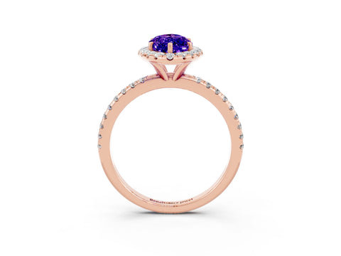 Rose gold Marquise Cut Cut Diamond Floral Halo Engagement Ring with Pavé Band and Prong Setting_3