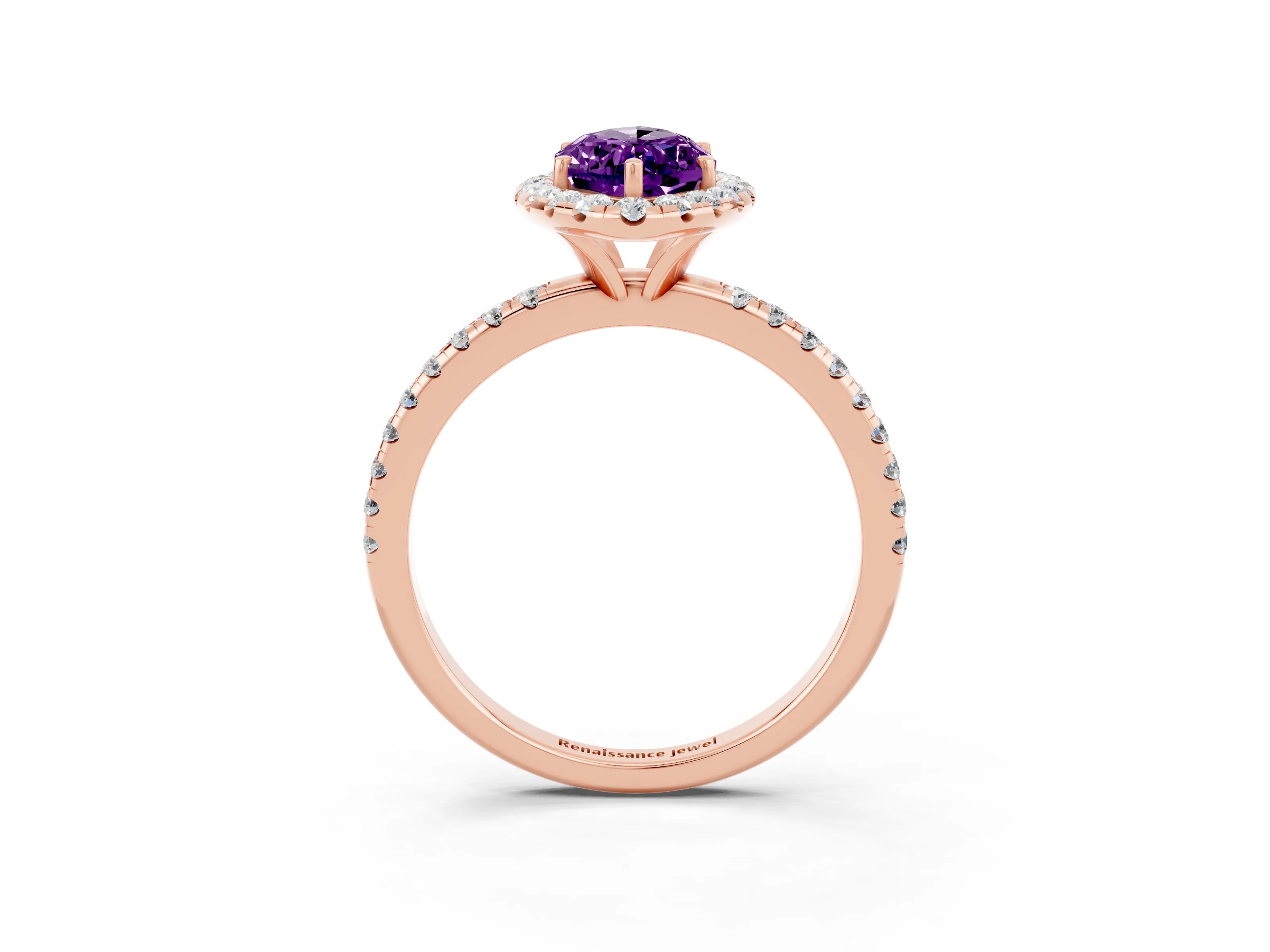 Rose gold Marquise Cut Cut Diamond Floral Halo Engagement Ring with Pavé Band and Prong Setting_3