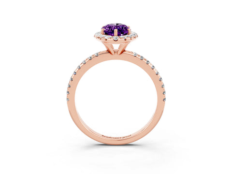 Rose gold Marquise Cut Cut Diamond Floral Halo Engagement Ring with Pavé Band and Prong Setting_3