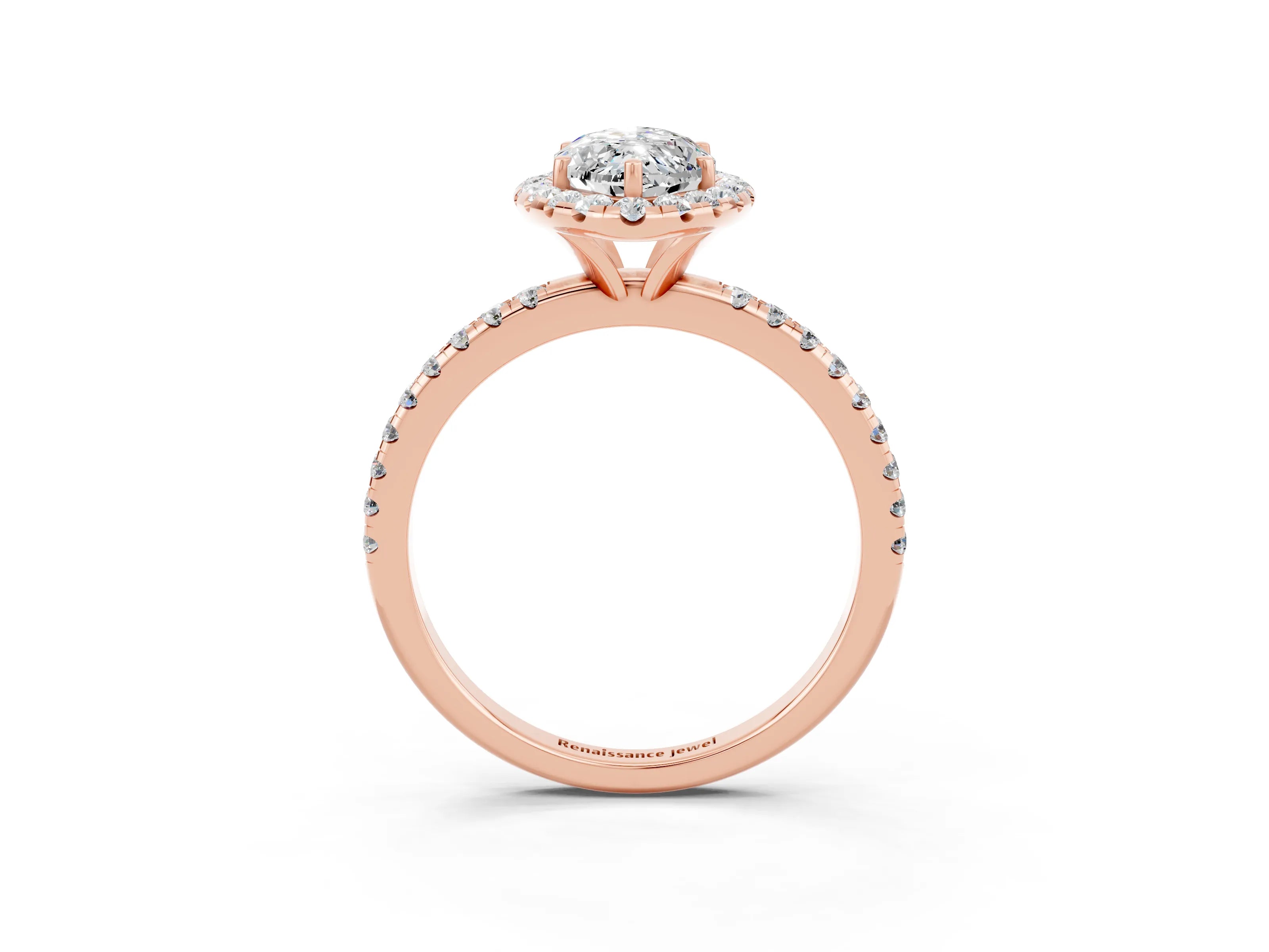 Rose gold Marquise Cut Cut Diamond Floral Halo Engagement Ring with Pavé Band and Prong Setting_3